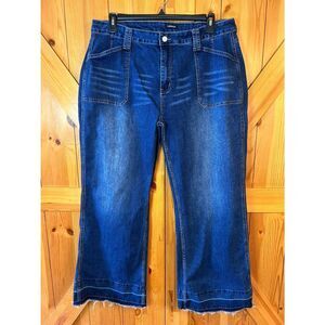 Flamingals Womens Wide Leg Medium Wash Distressed Raw Hem Jeans Size 4XL (5102)